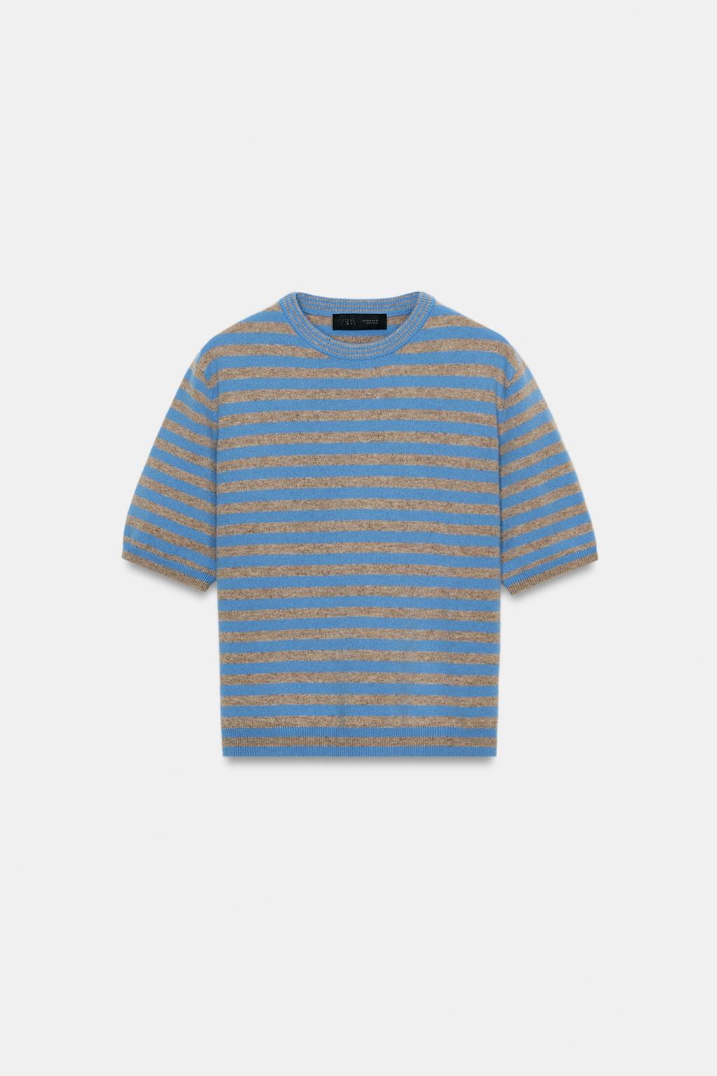 СВИТЕР ИЗ 100% ШЕРСТИ С КОРОТКИМИ РУКАВАМИ В ПОЛОСКУ