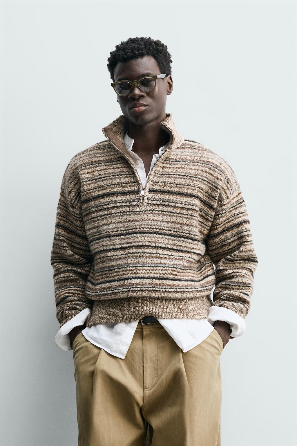 СВИТЕР С ВОРОТНИКОМ НА МОЛНИИ ИЗ СКРУЧЕННОЙ ПРЯЖИ