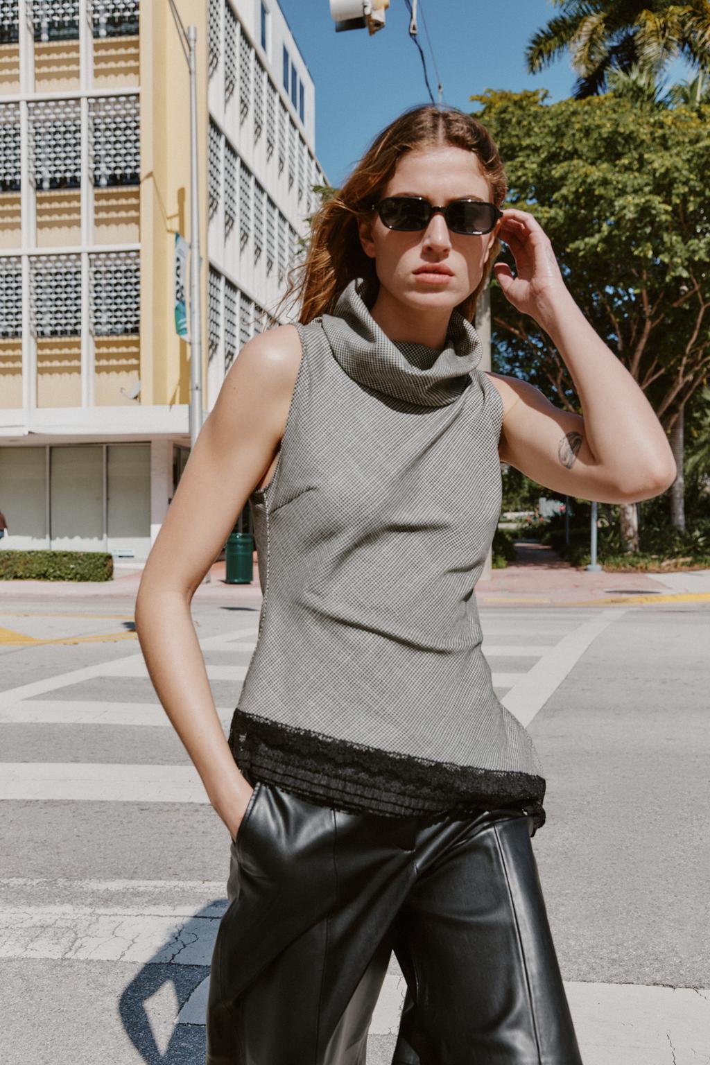 ТОП С УЗОРОМ «ГУСИНАЯ ЛАПКА», АСИММЕТРИЧНЫЙ НИЗ И КРУЖЕВО