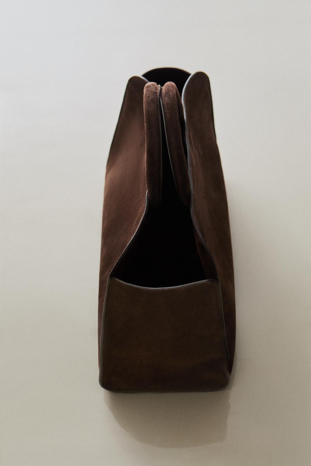 Сумка-тоут из натуральной кожи с окрашенной замшевой отделкой