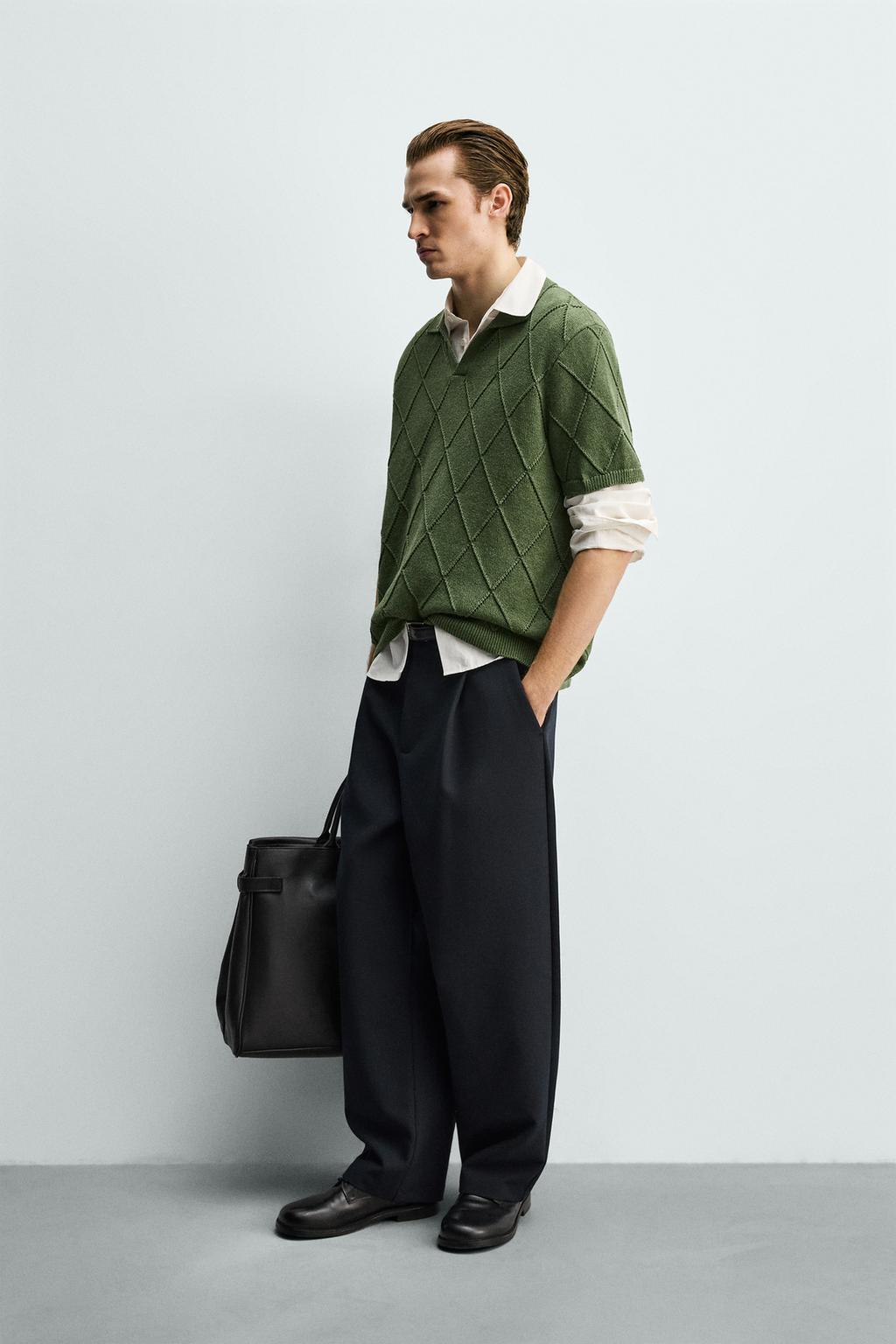 Поло с текстурным узором и прозрачной вязкой