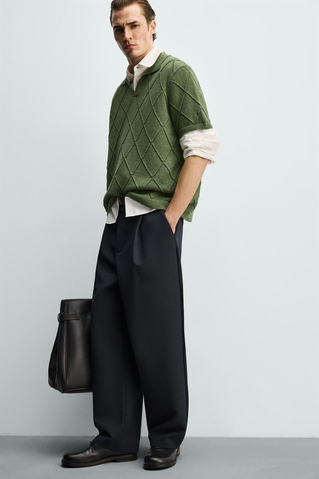 Поло с текстурным узором и прозрачной вязкой