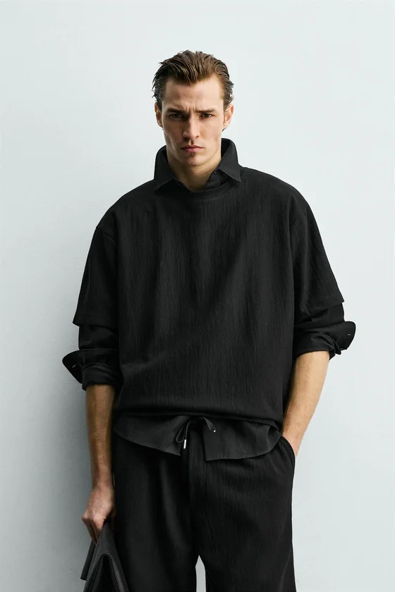 ФУТБОЛКА RELAXED FIT ИЗ РЕЛЬЕФНОЙ ТКАНИ