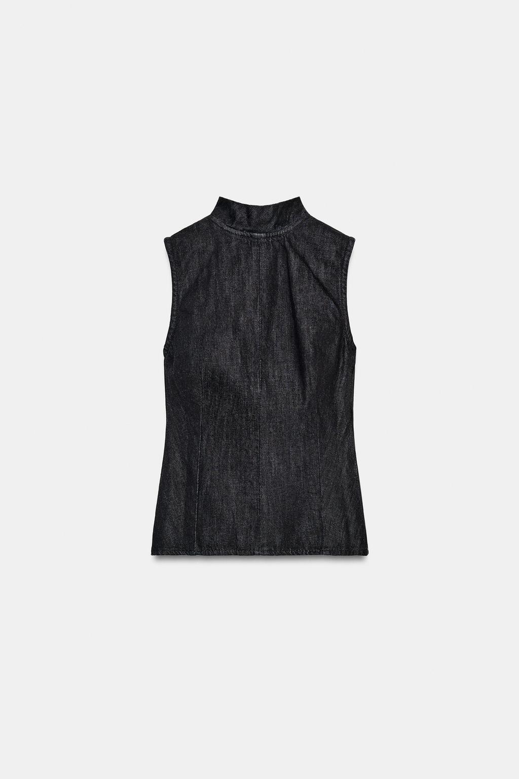 ДЖИНСОВЫЙ ТОП TRF С ГОРЛОВИНОЙ ХАЛТЕР И ЗАВЯЗКАМИ