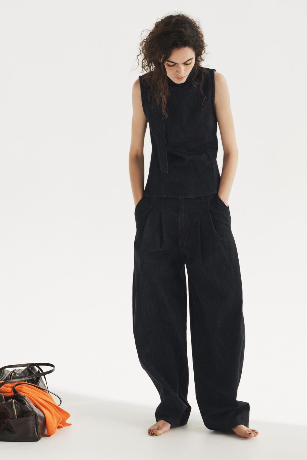 ДЖИНСОВЫЙ ТОП TRF С ГОРЛОВИНОЙ ХАЛТЕР И ЗАВЯЗКАМИ