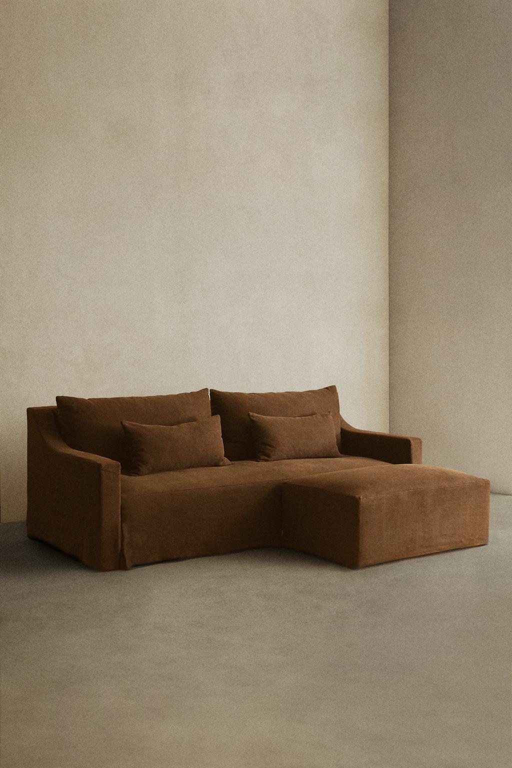 Пуф с съемным чехлом из вымытого льна