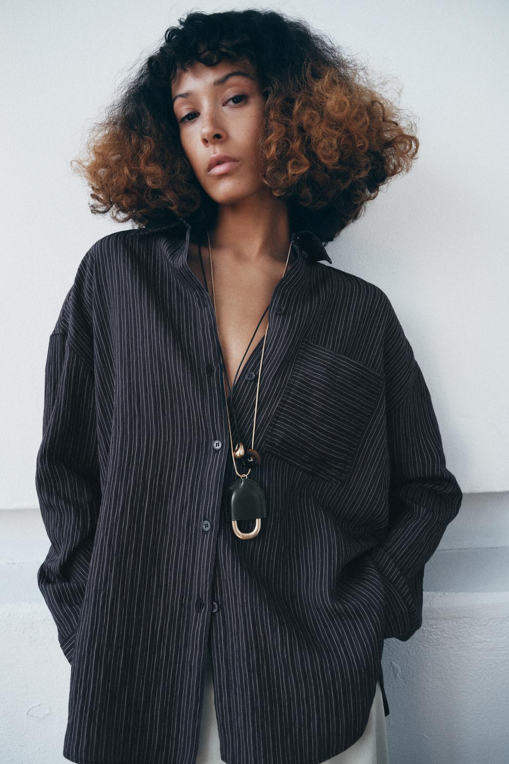 РУБАШКА ИЗ СТРУЯЩЕЙСЯ ТКАНИ В ПОЛОСКУ — ZW COLLECTION