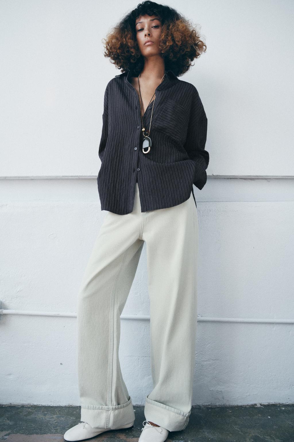 РУБАШКА ИЗ СТРУЯЩЕЙСЯ ТКАНИ В ПОЛОСКУ — ZW COLLECTION