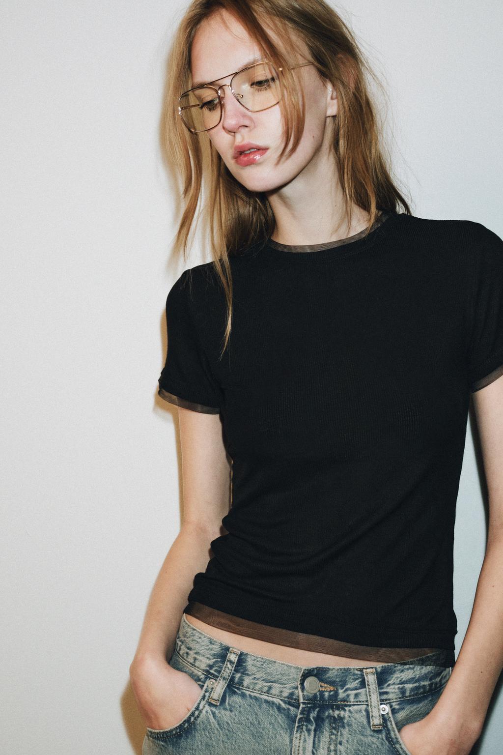 ФУТБОЛКА КОМБИНИРОВАННАЯ С ТЮЛЕМ