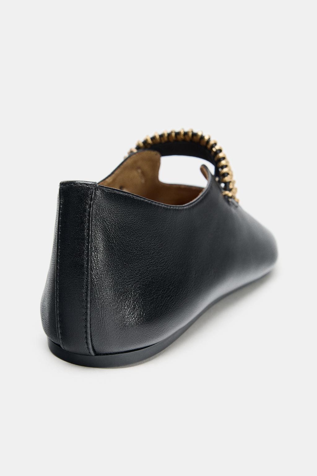 БАЛЕТКИ ИЗ КОЖИ С МЕТАЛЛИЧЕСКОЙ ПОЛОСКОЙ