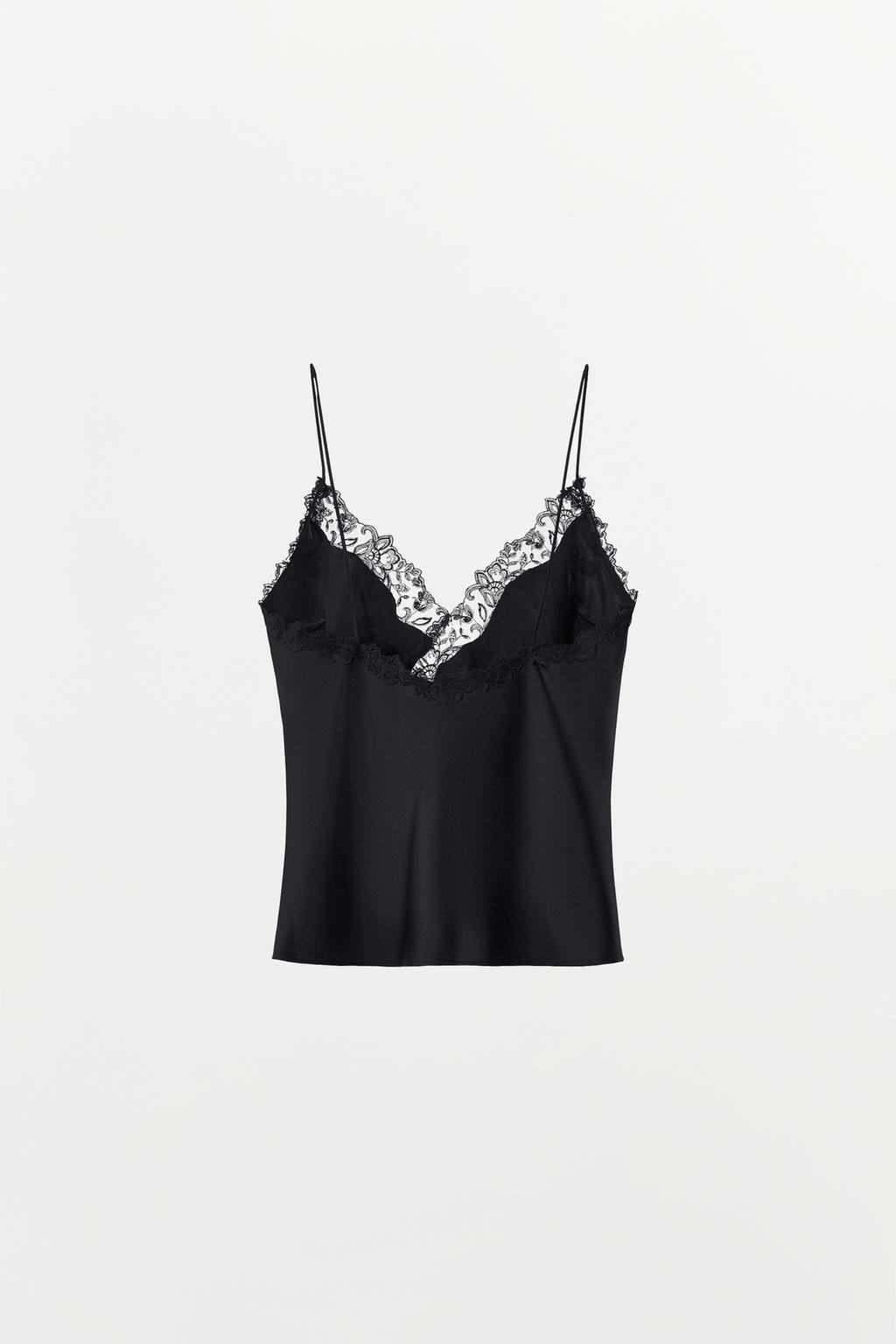 АТЛАСНЫЙ ТОП С КРУЖЕВОМ НА БРЕТЕЛЯХ