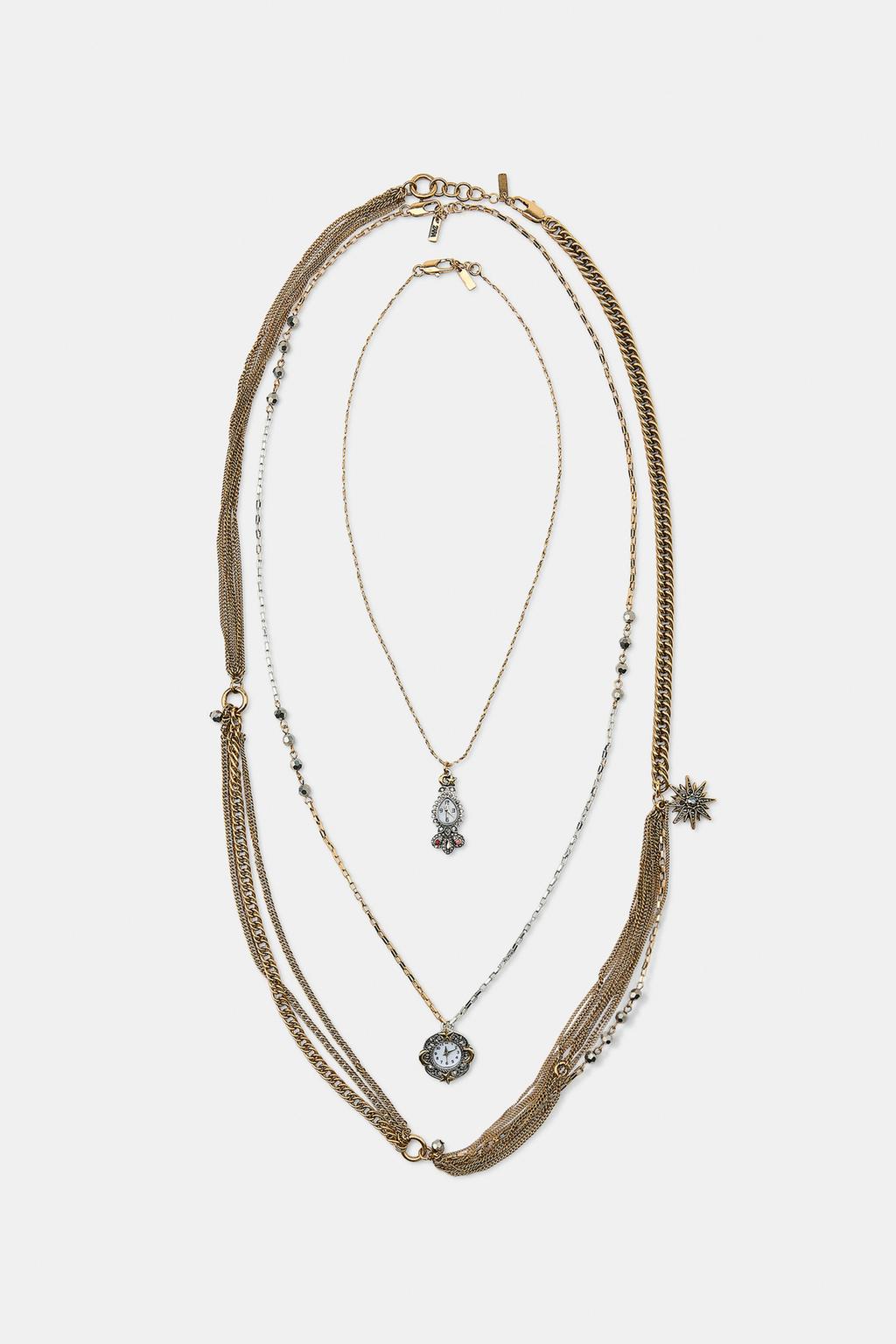 НАБОР ИЗ 3 ОЖЕРЕЛИЙ С ПОДВЕСКАМИ-ЧАСАМИ