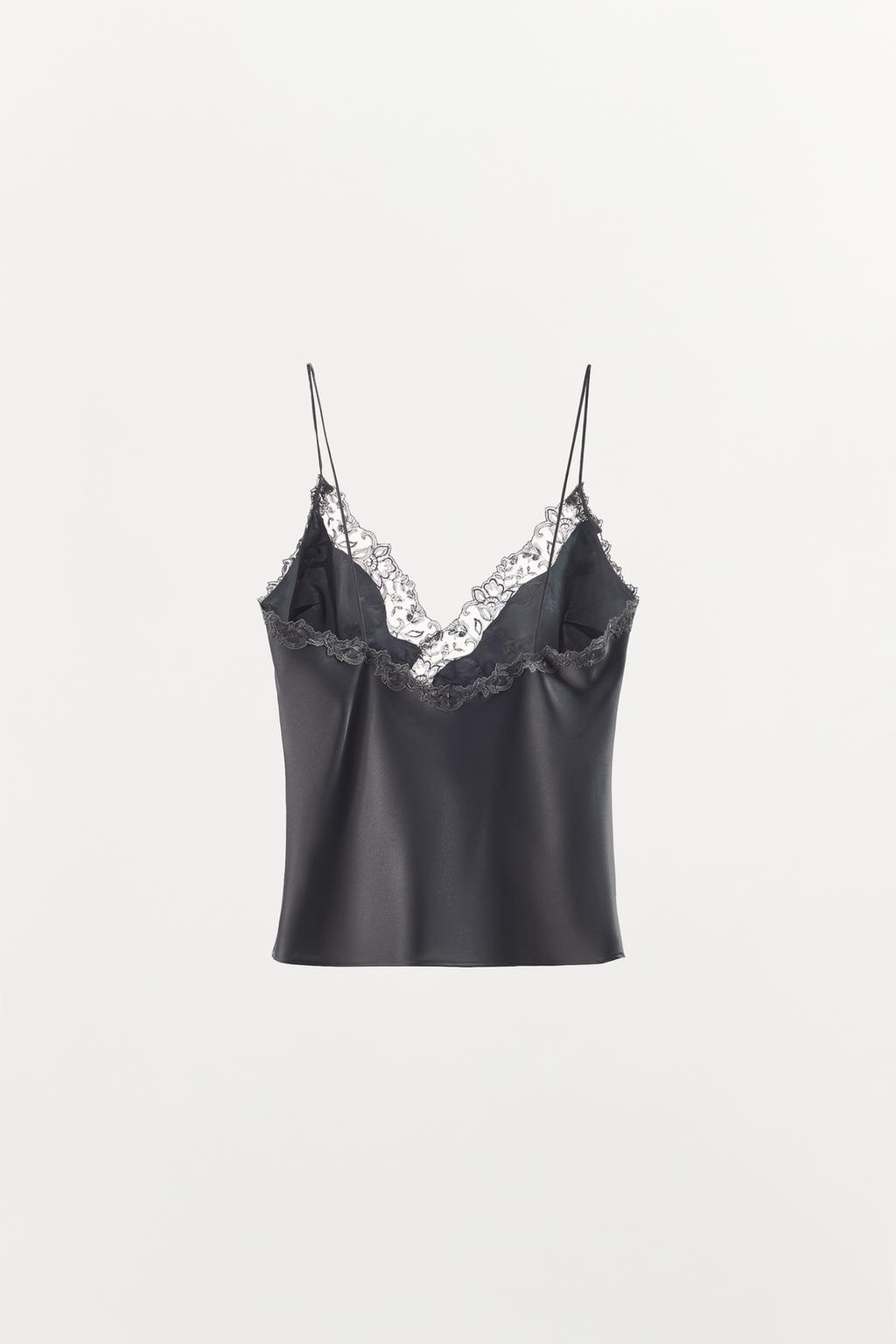 АТЛАСНЫЙ ТОП НА БРЕТЕЛЯХ С КРУЖЕВОМ