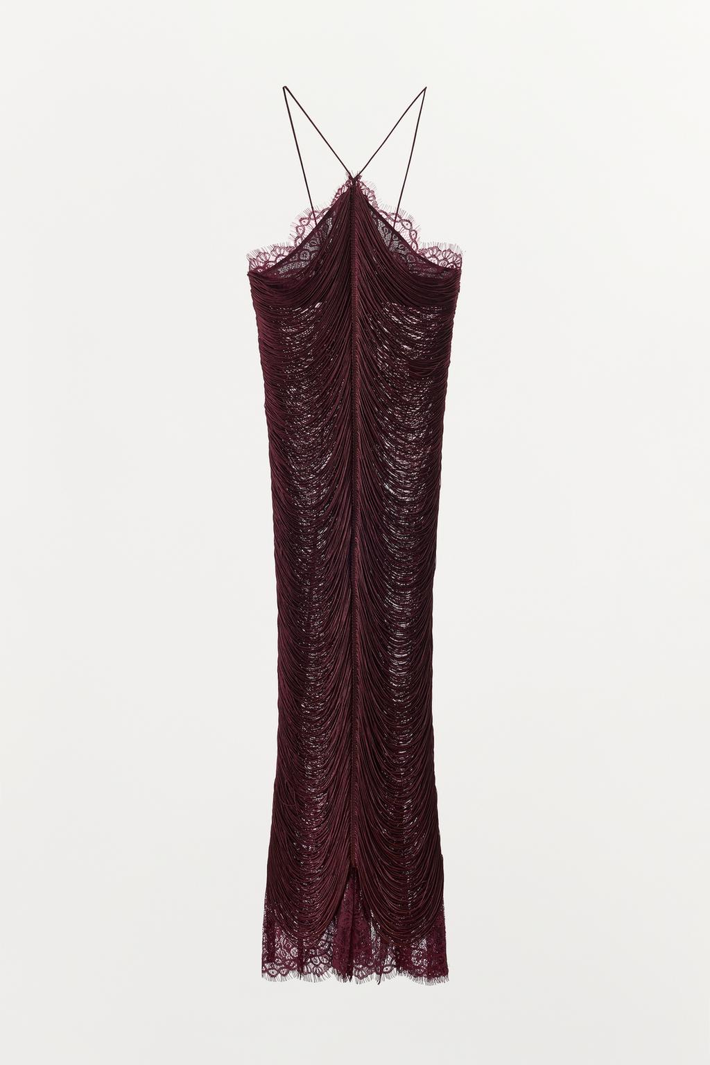 КРУЖЕВНОЕ ПЛАТЬЕ ХАЛТЕР С БАХРОМОЙ