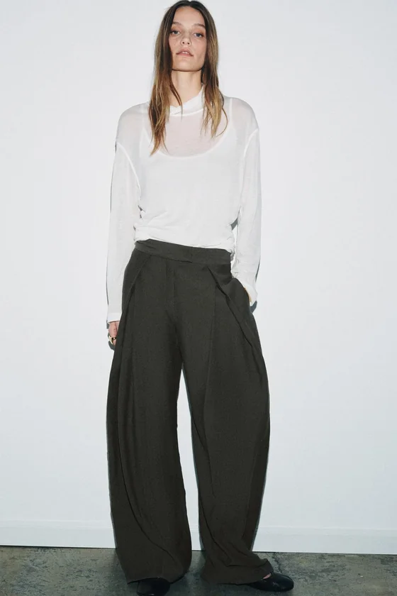 БРЮКИ WIDE-LEG С ЗАЩИПАМИ — ZW COLLECTION