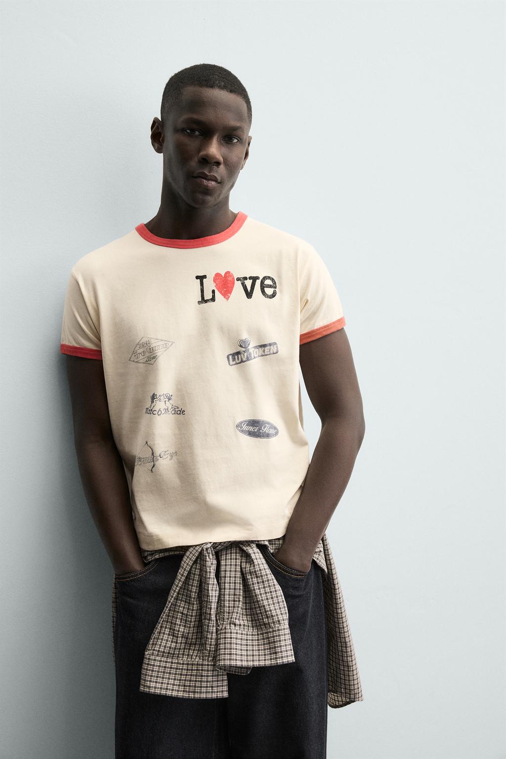 ФУТБОЛКА В РУБЧИК С КОНТРАСТНЫМ СЕРДЦЕМ