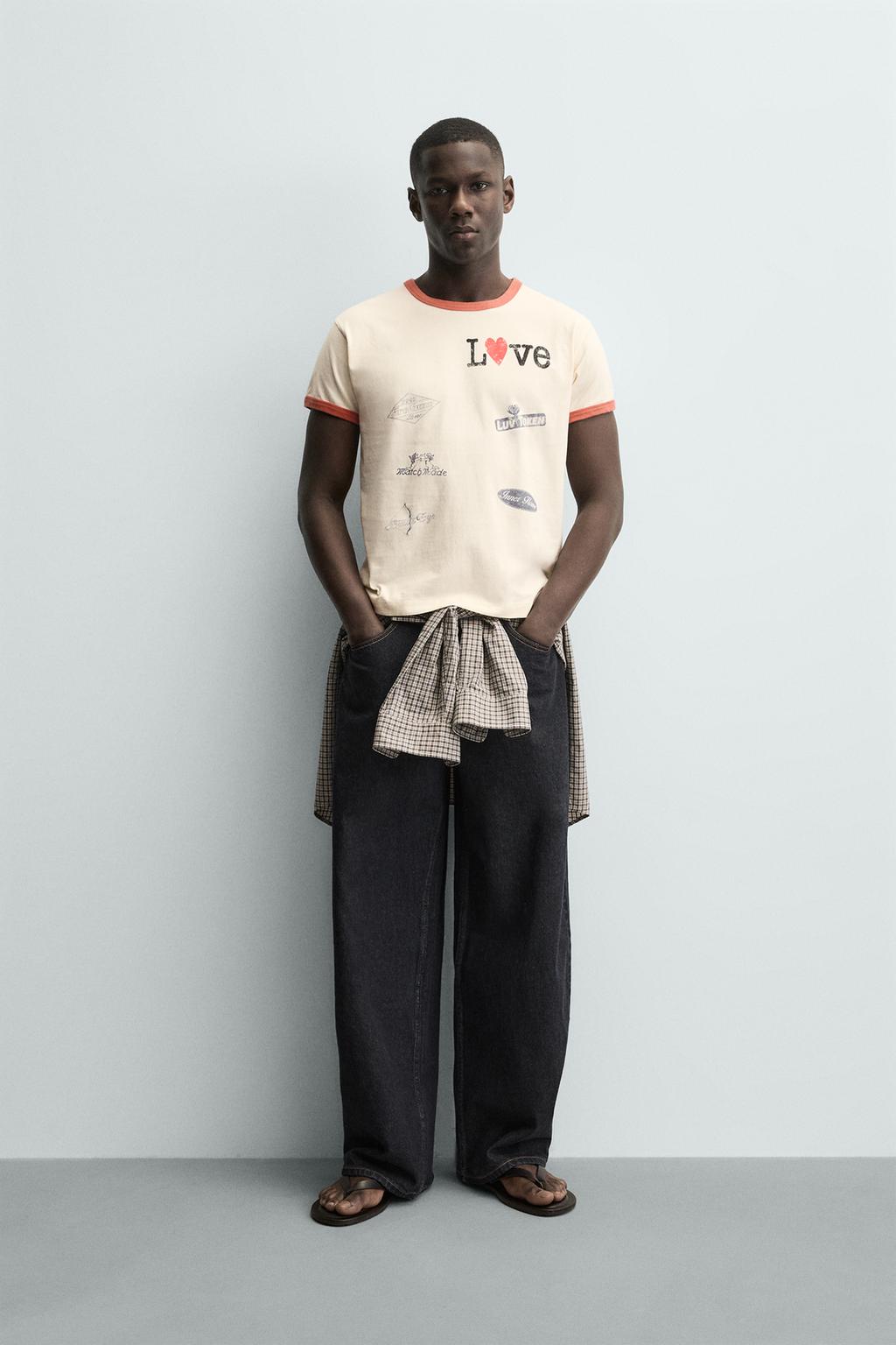 ФУТБОЛКА В РУБЧИК С КОНТРАСТНЫМ СЕРДЦЕМ