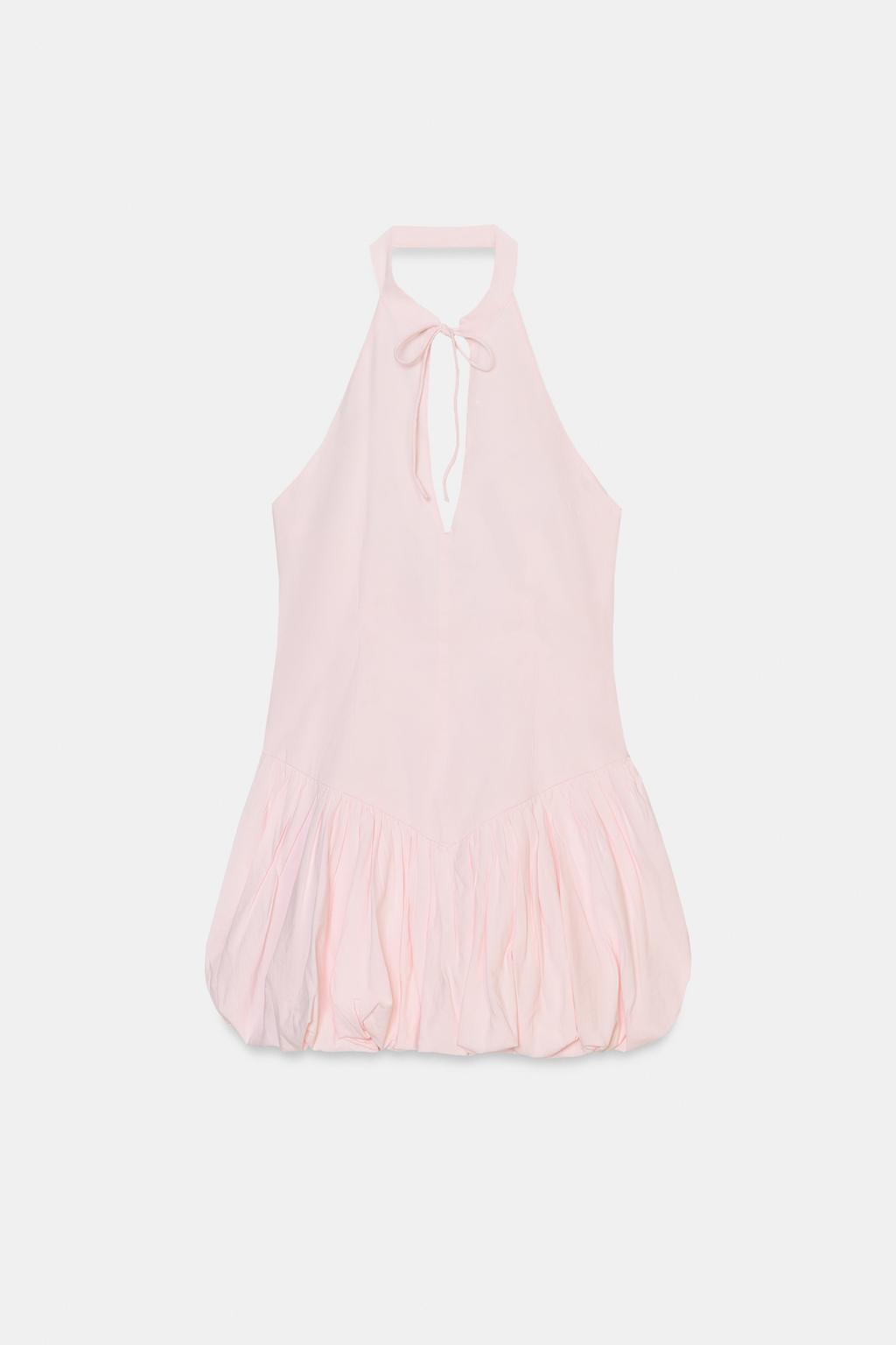 КОРОТКОЕ ПЛАТЬЕ ИЗ ПОПЛИНА С ГОРЛОВИНОЙ ХАЛТЕР И ЮБКОЙ-БАЛЛОН