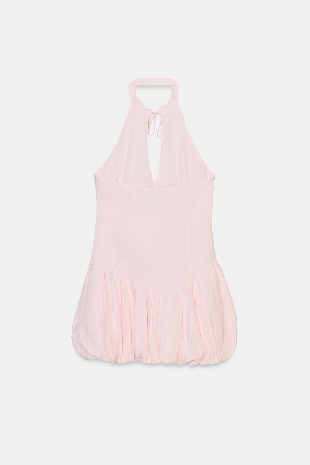 КОРОТКОЕ ПЛАТЬЕ ИЗ ПОПЛИНА С ГОРЛОВИНОЙ ХАЛТЕР И ЮБКОЙ-БАЛЛОН