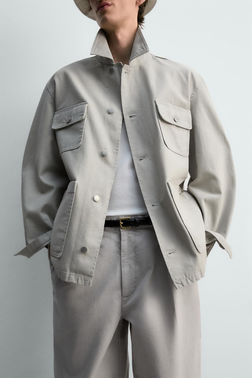 КУРТКА СВОБОДНОГО КРОЯ ИЗ ТКАНИ С ЭФФЕКТОМ ПОТЕРТОСТИ С КАРМАНАМИ