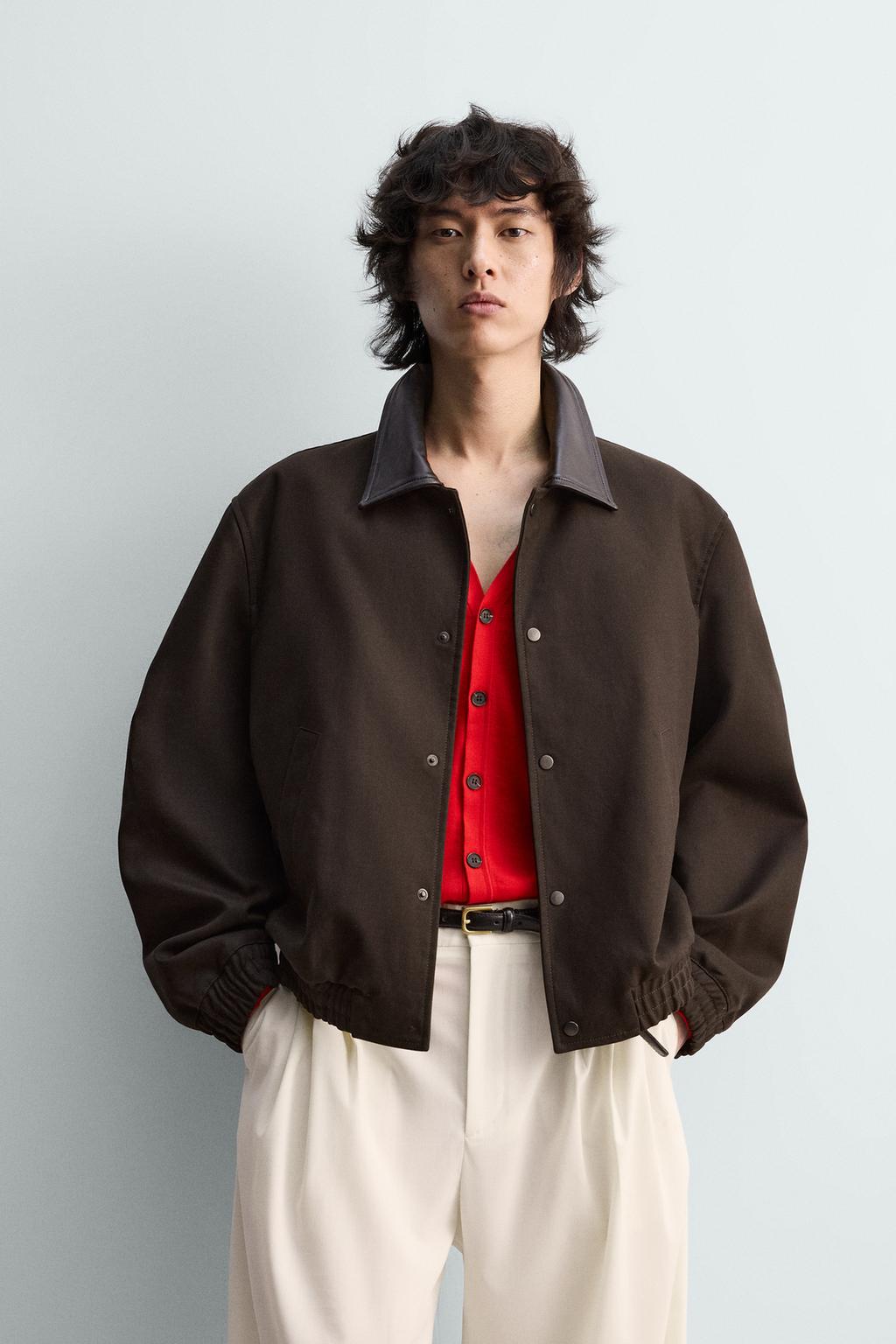 КУРТКА СВОБОДНОГО КРОЯ С КОМБИНИРОВАННЫМ ВОРОТНИКОМ