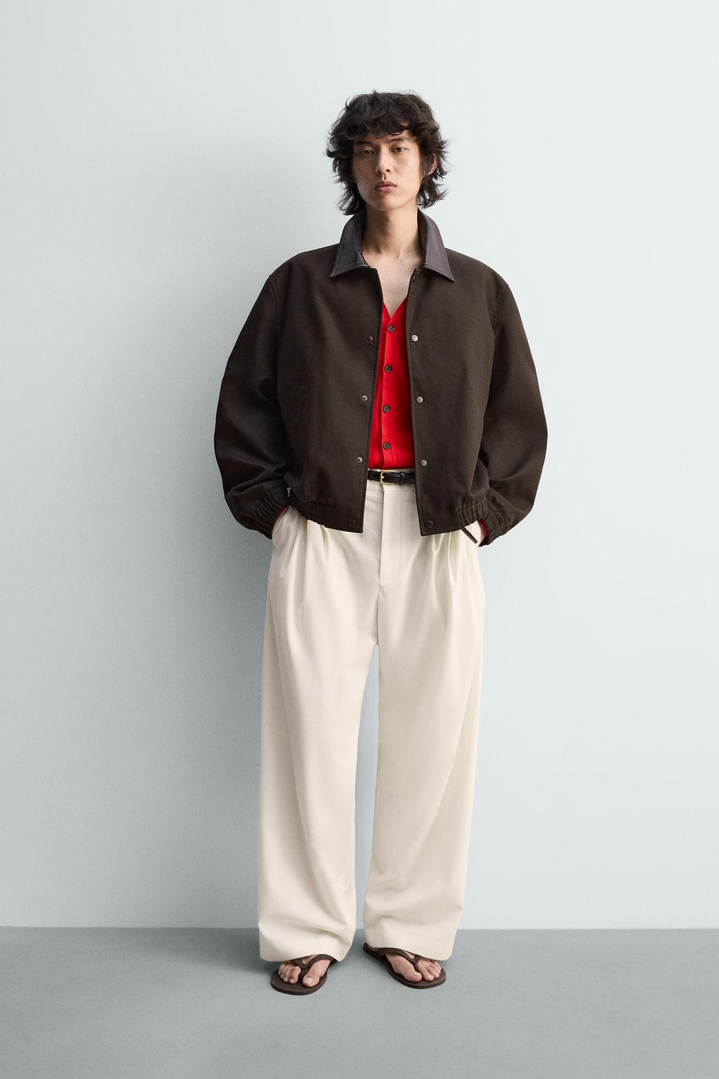 КУРТКА СВОБОДНОГО КРОЯ С КОМБИНИРОВАННЫМ ВОРОТНИКОМ