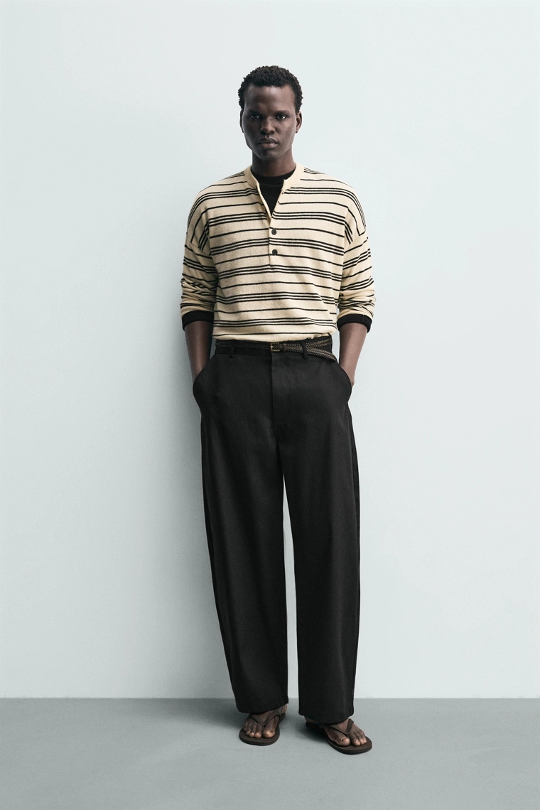 ДЖЕМПЕР В ПОЛОСКУ С ВОРОТНИКОМ НА ПУГОВИЦАХ