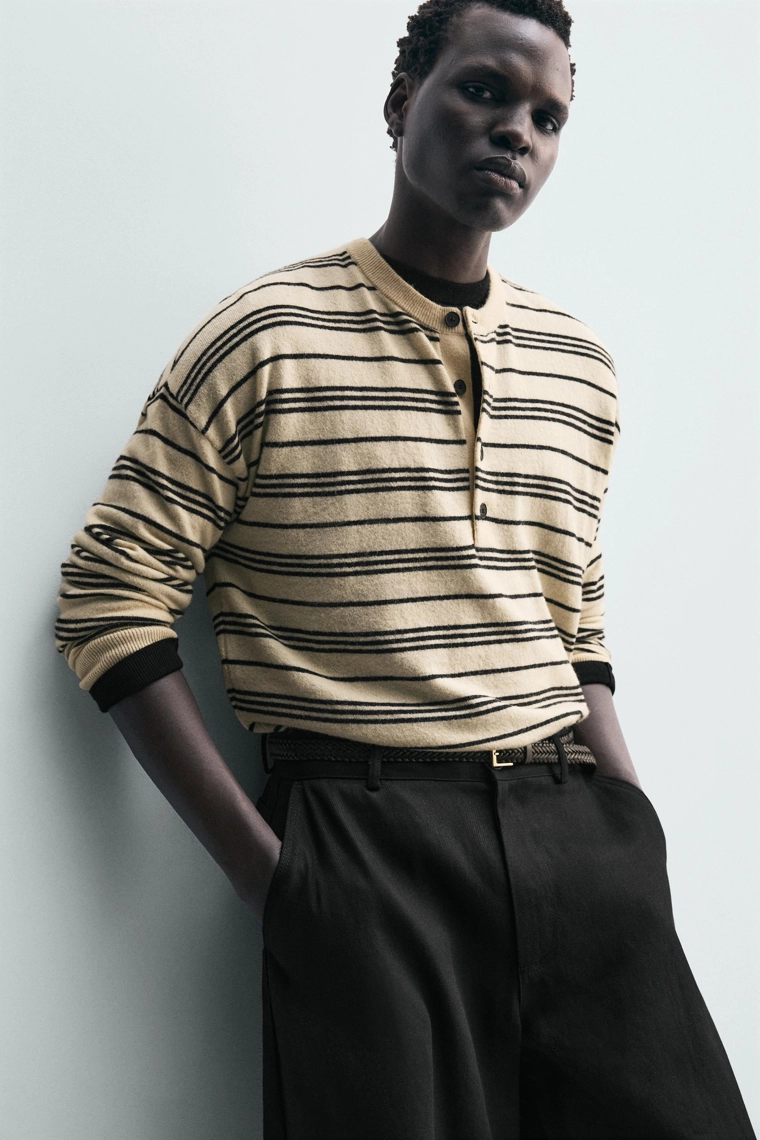 ДЖЕМПЕР В ПОЛОСКУ С ВОРОТНИКОМ НА ПУГОВИЦАХ