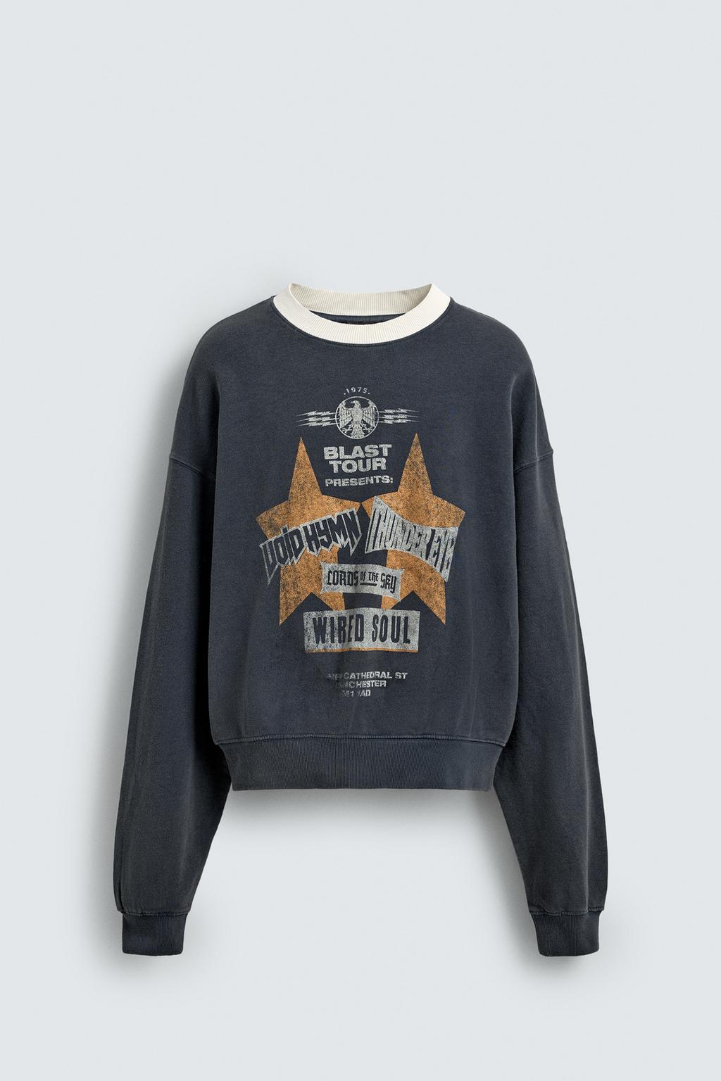 Свитшот с принтом и эффектом выцветания