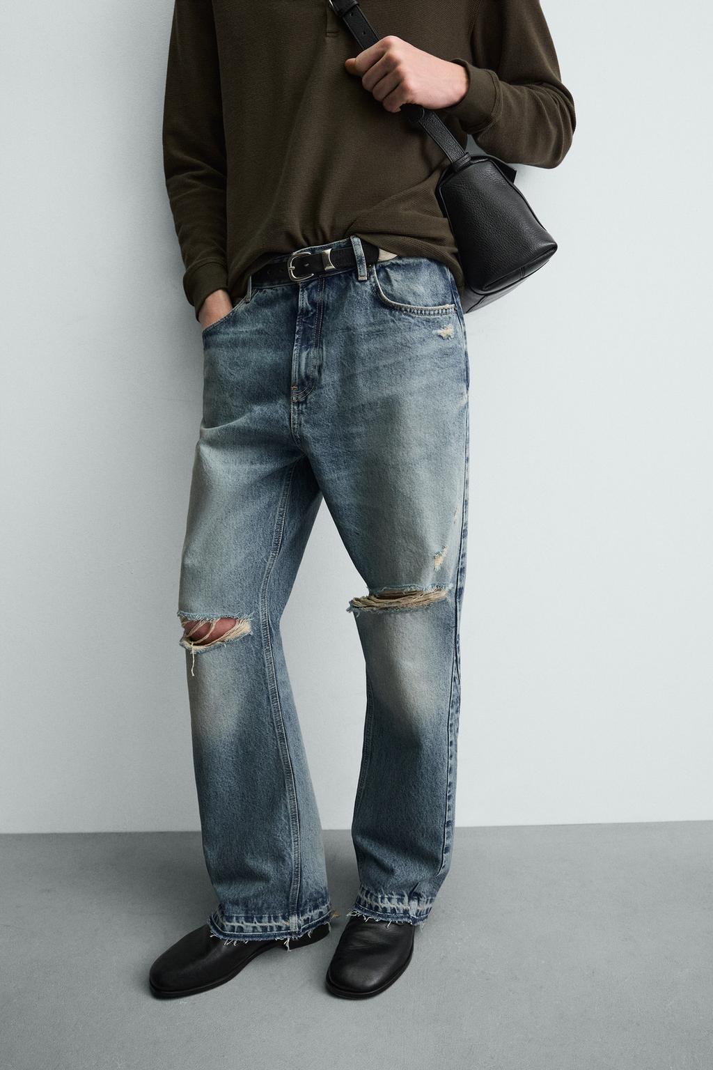 РАСКЛЕШЕННЫЕ ДЖИНСЫ С РАЗРЕЗАМИ