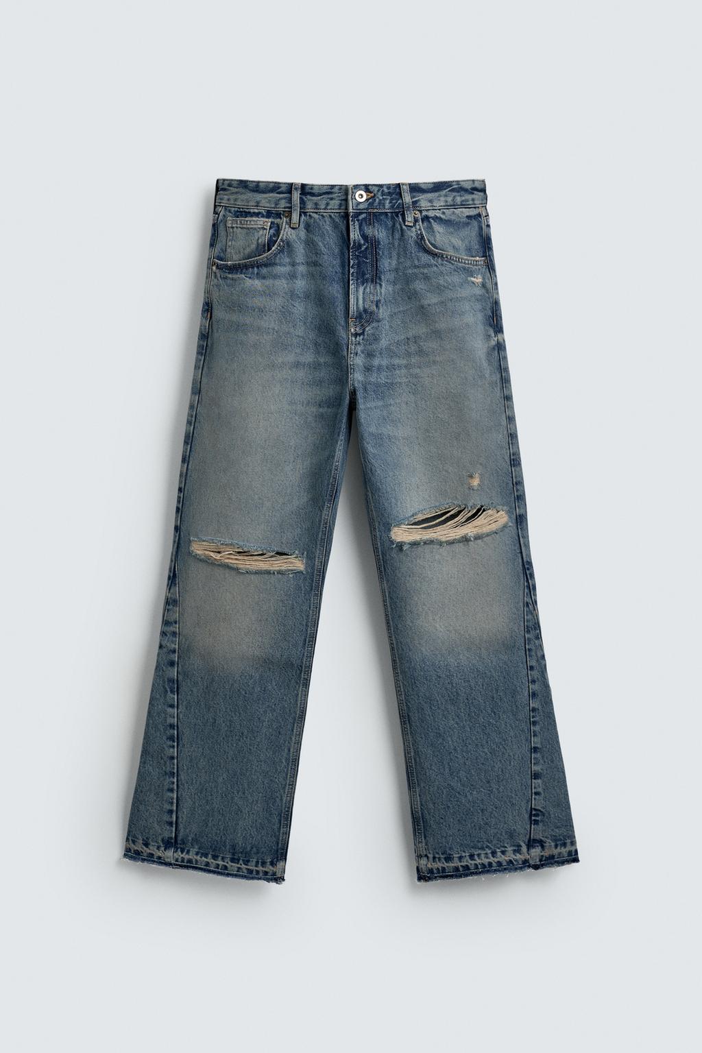 РАСКЛЕШЕННЫЕ ДЖИНСЫ С РАЗРЕЗАМИ