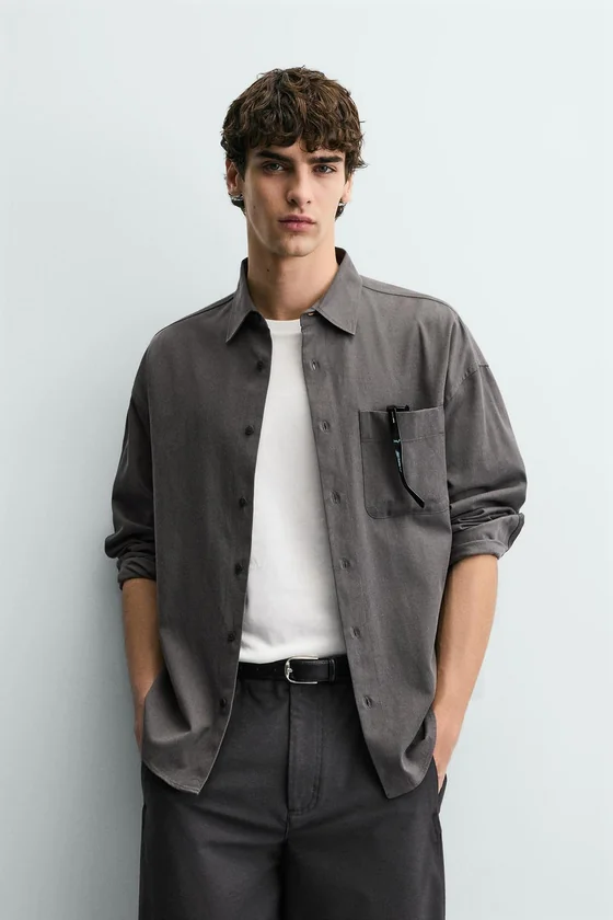 РУБАШКА RELAXED FIT ИЗ СТРУЯЩЕЙСЯ ТКАНИ