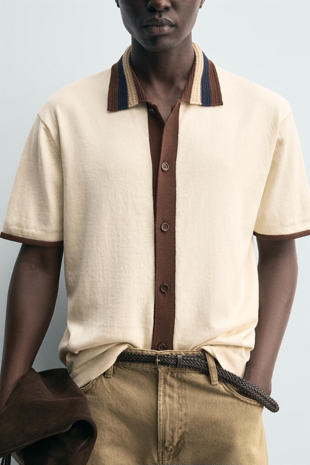 Рубашка с контрастным вязаным узором