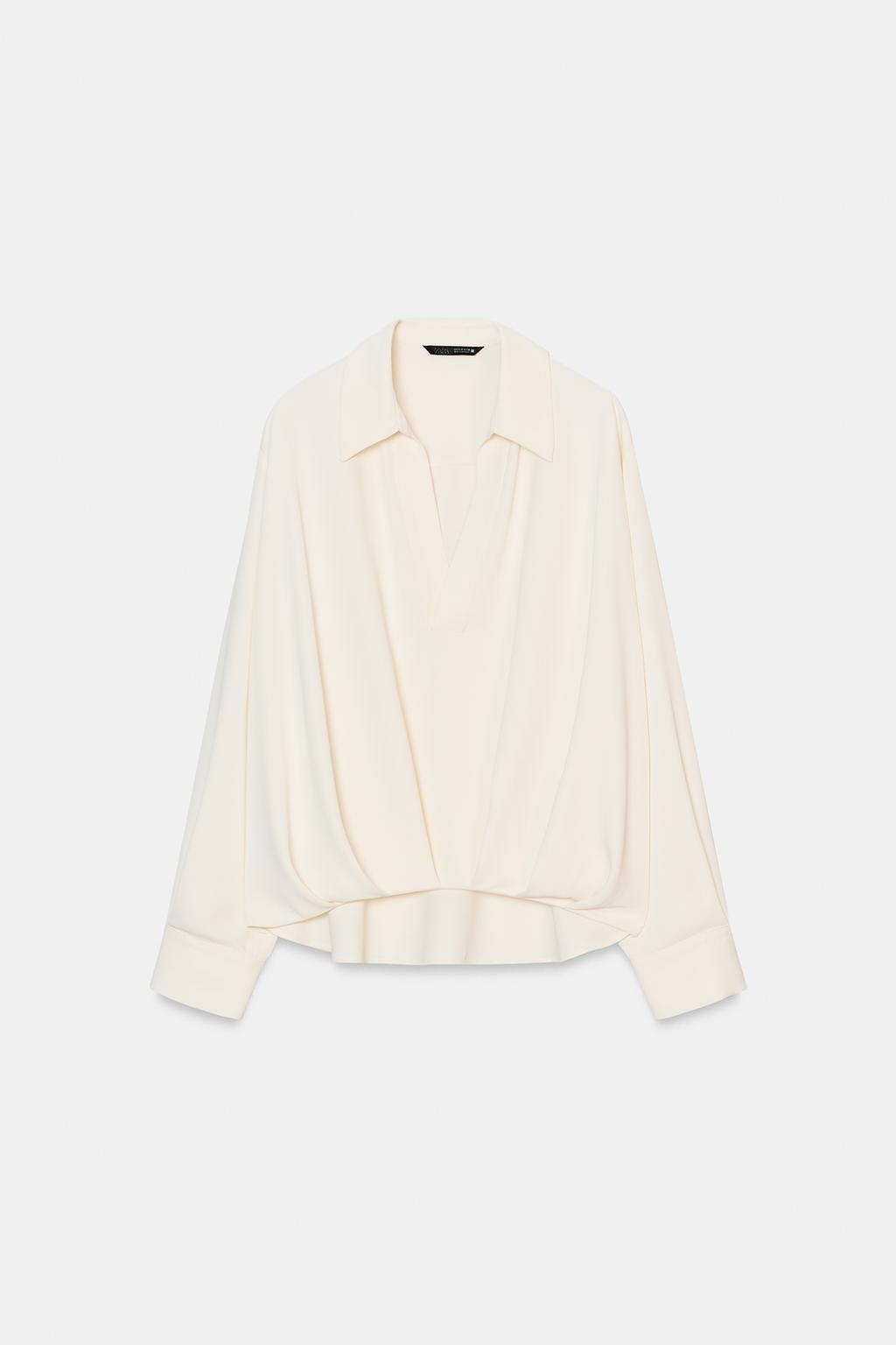 РУБАШКА С АСИММЕТРИЧНЫМ НИЗОМ И СКЛАДКАМИ