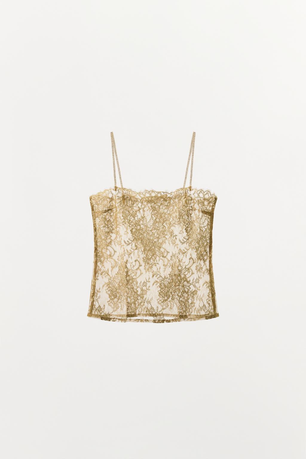 КРУЖЕВНОЙ ТОП С МЕТАЛЛИЗИРОВАННОЙ НИТЬЮ