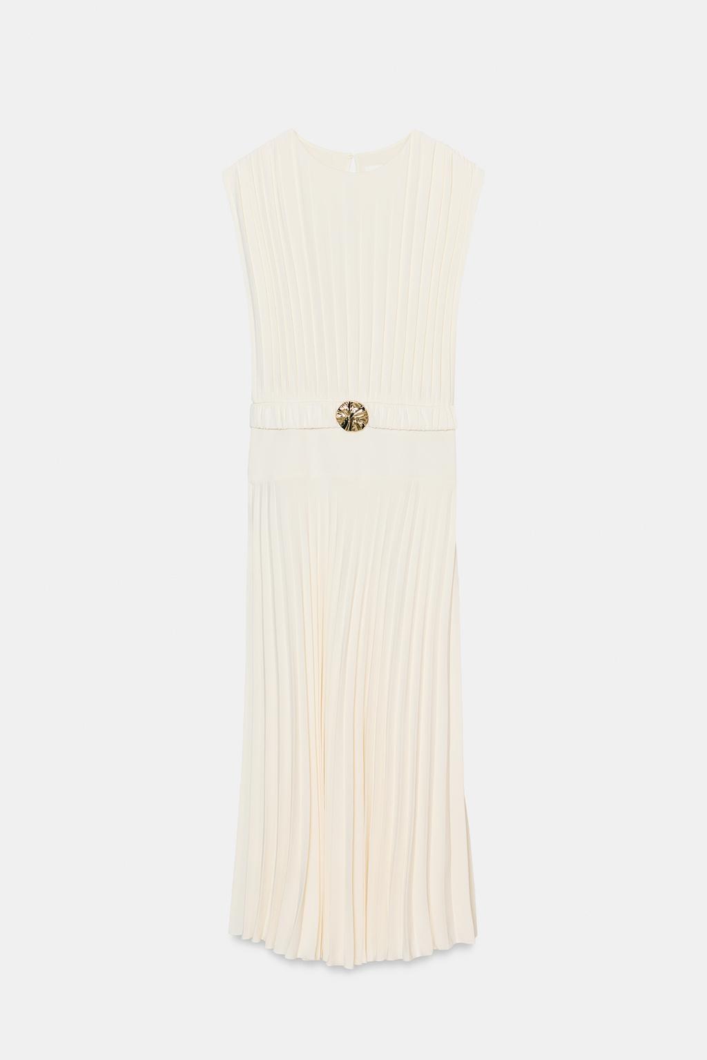 ПЛАТЬЕ МИДИ ПЛИССИРОВАННОЕ С ПОЯСОМ