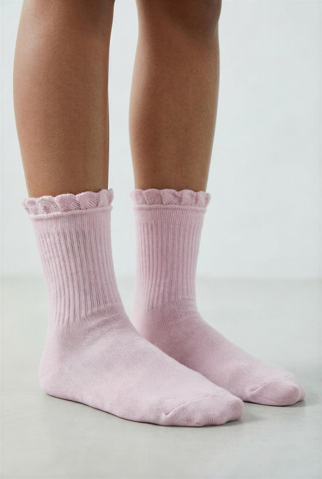 НАБОР ИЗ ТРЕХ ПАР ВЫСОКИХ НОСКОВ С ВОЛНИСТЫМИ КРОМКАМИ