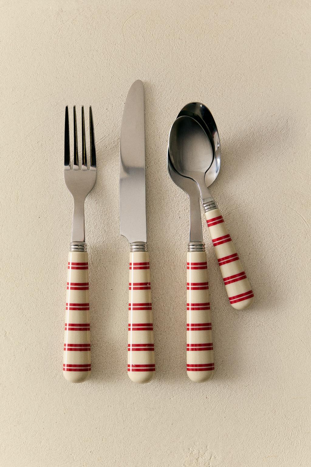 Набор столовых приборов из нержавеющей стали с полосатой ручкой (4 предмета)