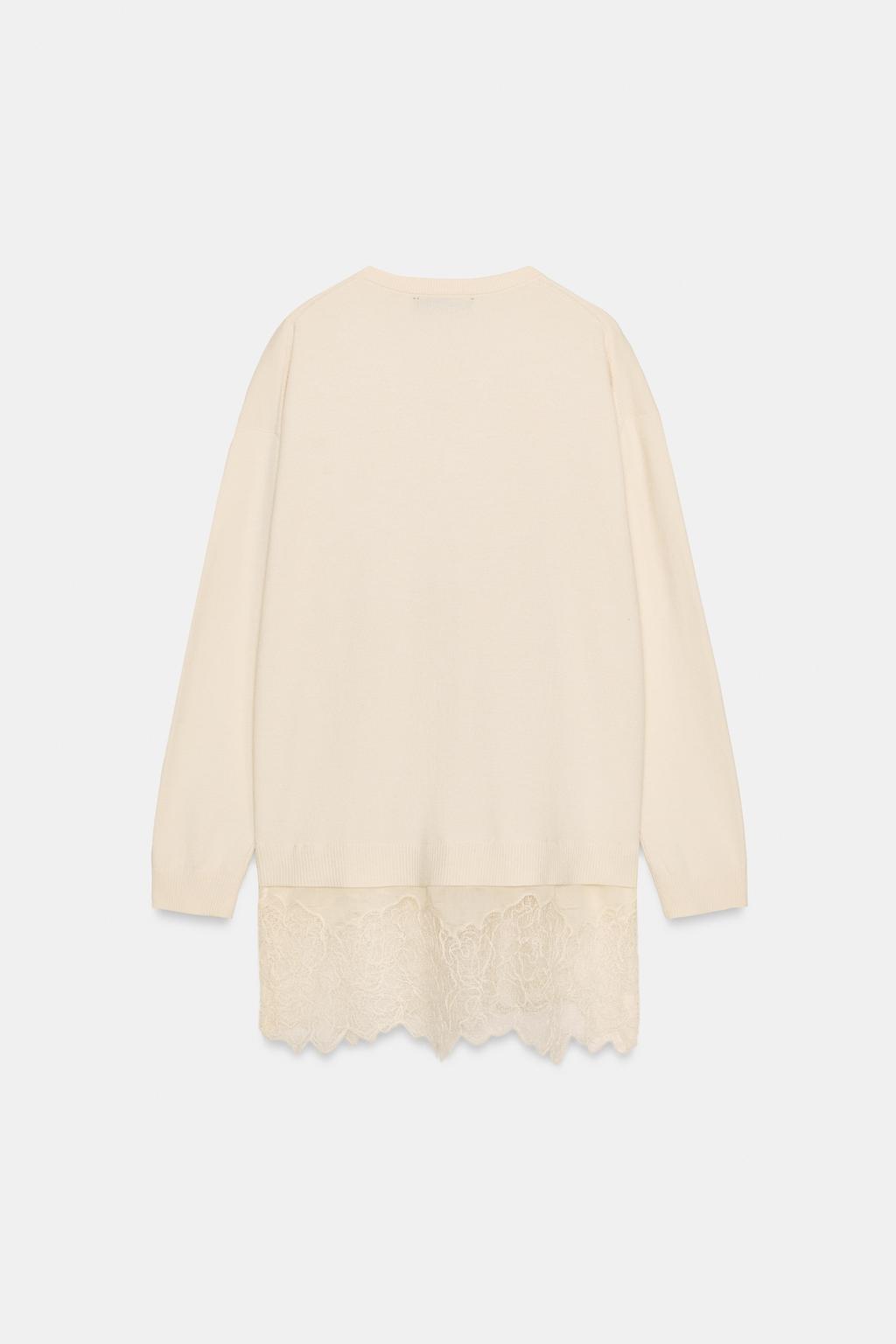 ДЛИННЫЙ СВИТЕР С КОМБИНИРОВАННЫМ КРУЖЕВОМ