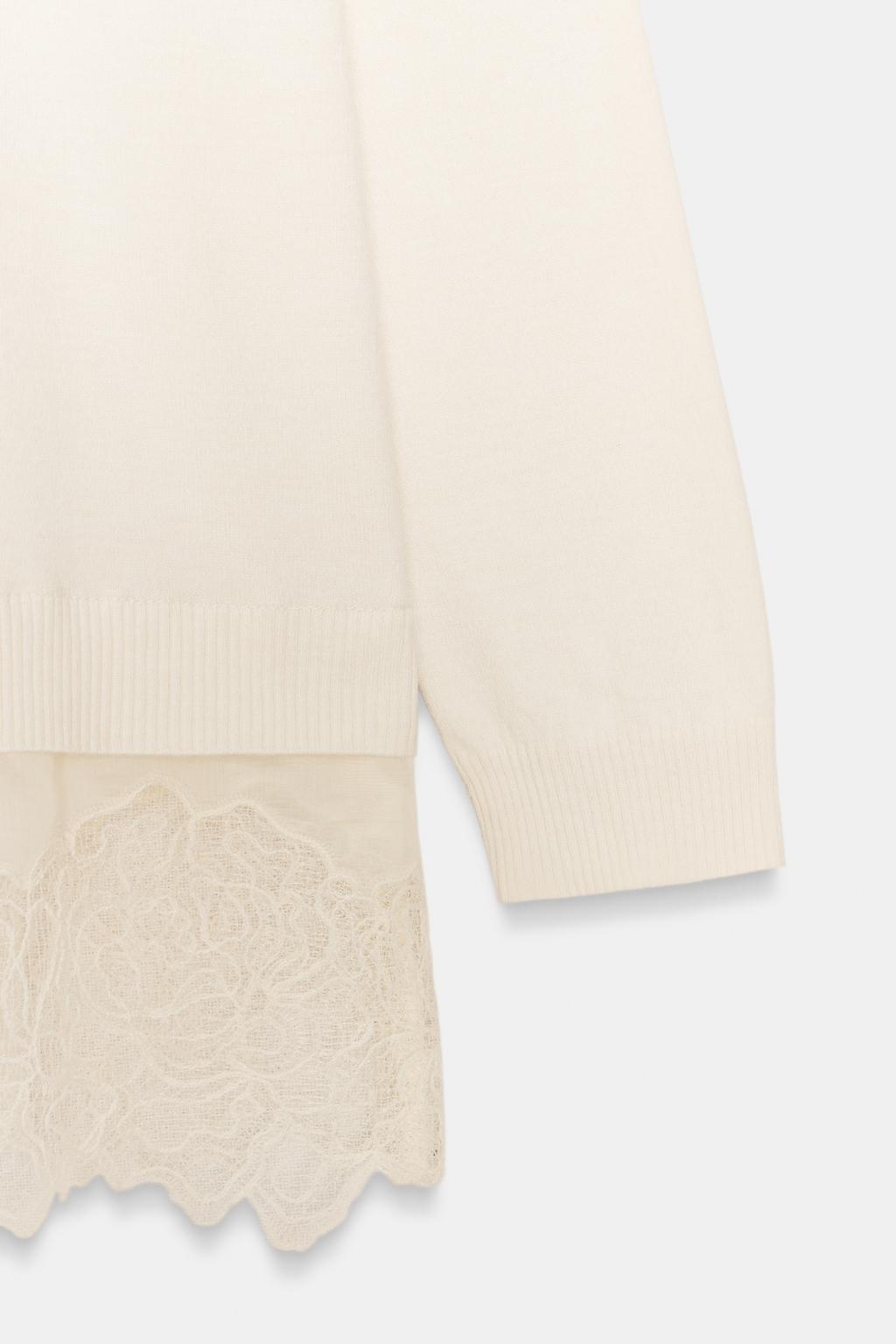 ДЛИННЫЙ СВИТЕР С КОМБИНИРОВАННЫМ КРУЖЕВОМ