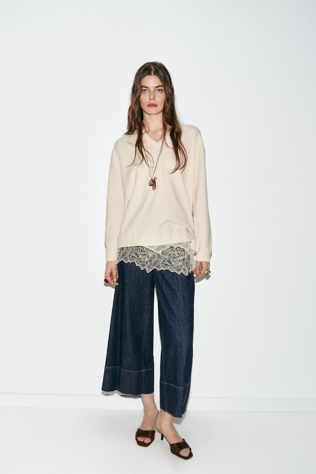 ДЛИННЫЙ СВИТЕР С КОМБИНИРОВАННЫМ КРУЖЕВОМ