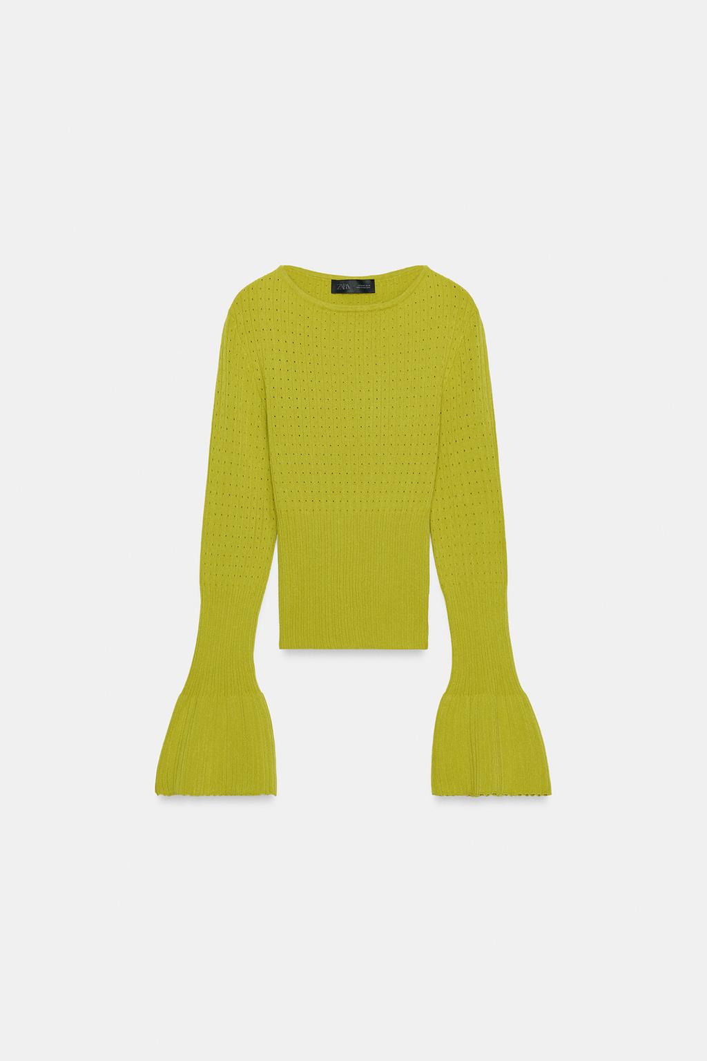 ДЖЕМПЕР ВЯЗАНЫЙ АЖУРНЫЙ С РУКАВАМИ КЛЕШ