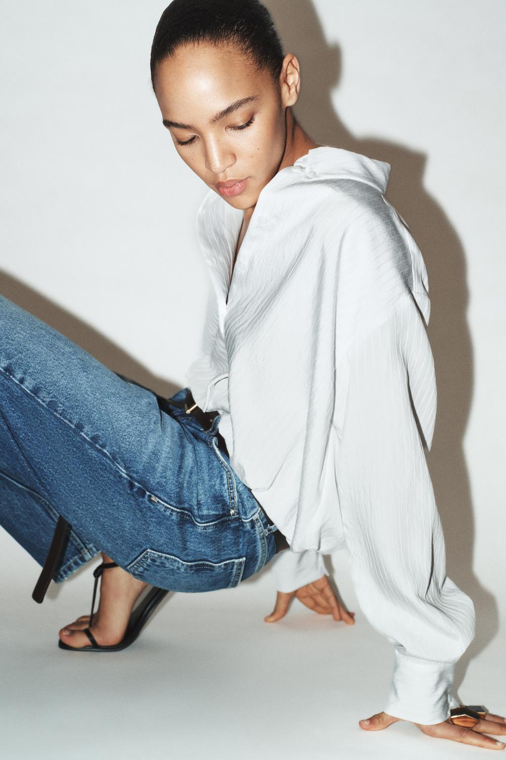 РУБАШКА ИЗ ПОПЛИНА В ПОЛОСКУ С РУКАВАМИ-БУФФ