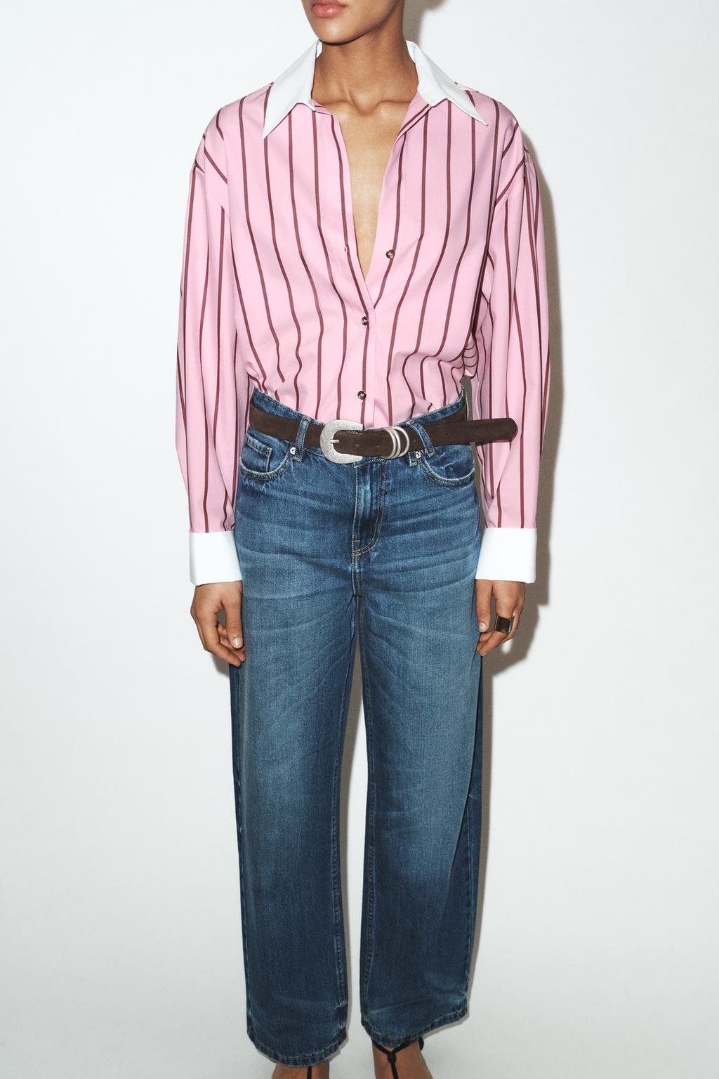 РУБАШКА ОВЕРСАЙЗ В ПОЛОСКУ С КОНТРАСТНЫМИ МАНЖЕТАМИ