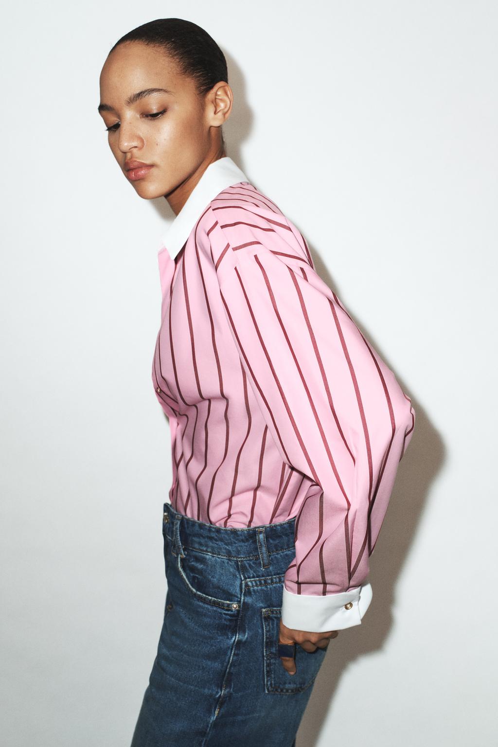 РУБАШКА ОВЕРСАЙЗ В ПОЛОСКУ С КОНТРАСТНЫМИ МАНЖЕТАМИ