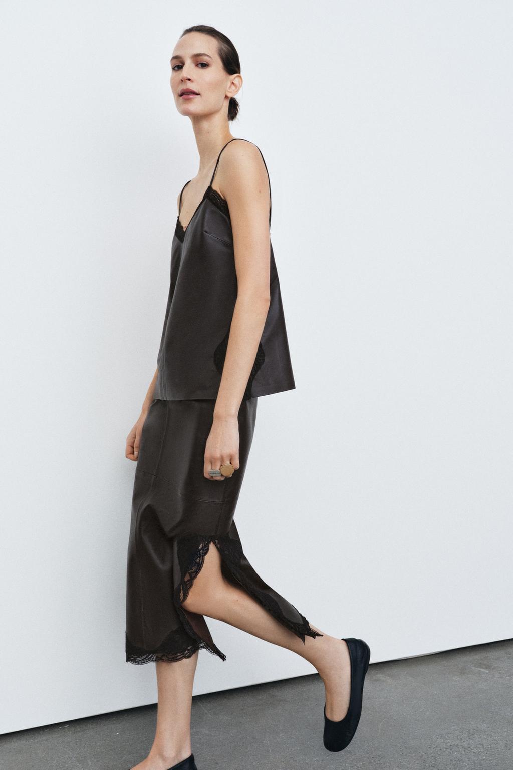 ЮБКА ИЗ 100% КОЖИ С КРУЖЕВОМ — ZW COLLECTION LIMITED EDITION