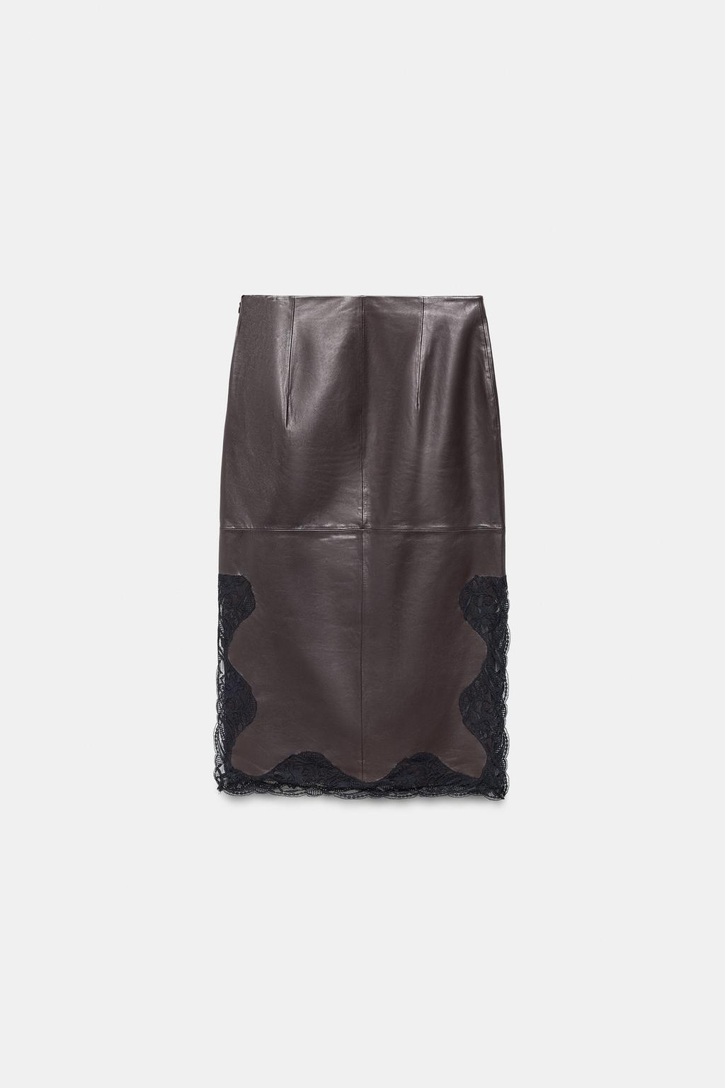 ЮБКА ИЗ 100% КОЖИ С КРУЖЕВОМ — ZW COLLECTION LIMITED EDITION