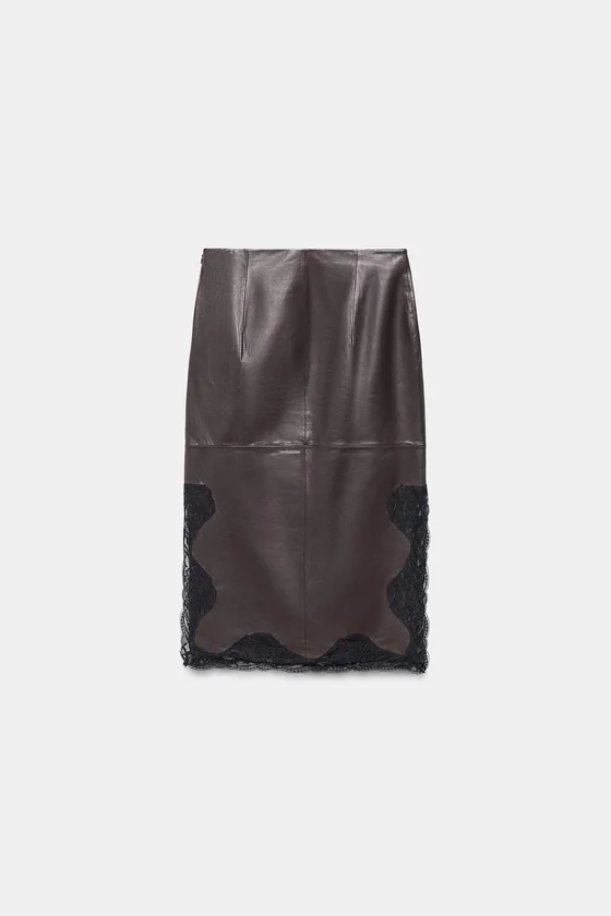 ЮБКА ИЗ 100% КОЖИ С КРУЖЕВОМ — ZW COLLECTION LIMITED EDITION