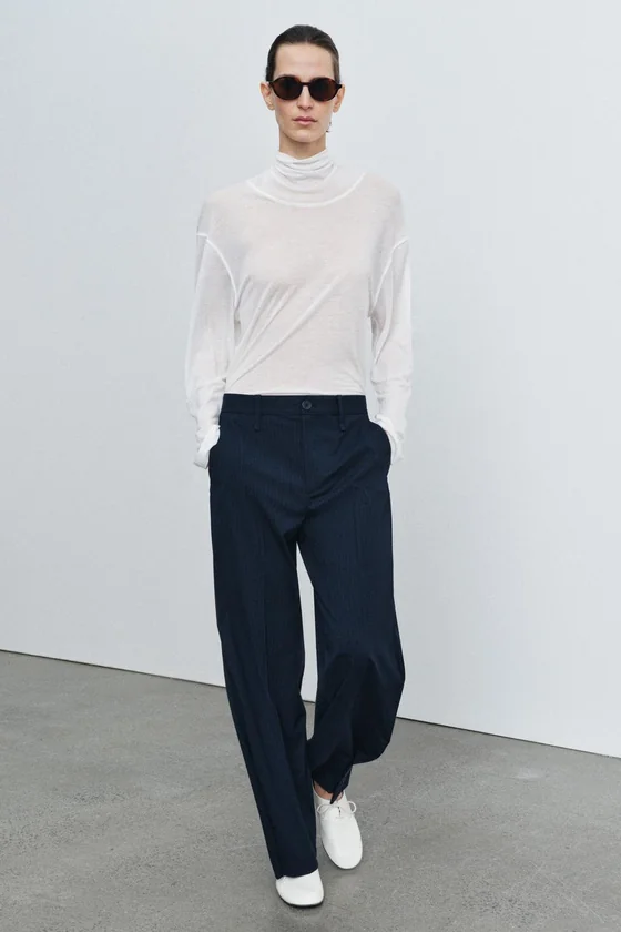 БРЮКИ В ПОЛОСКУ С ПУГОВИЦАМИ — ZW COLLECTION