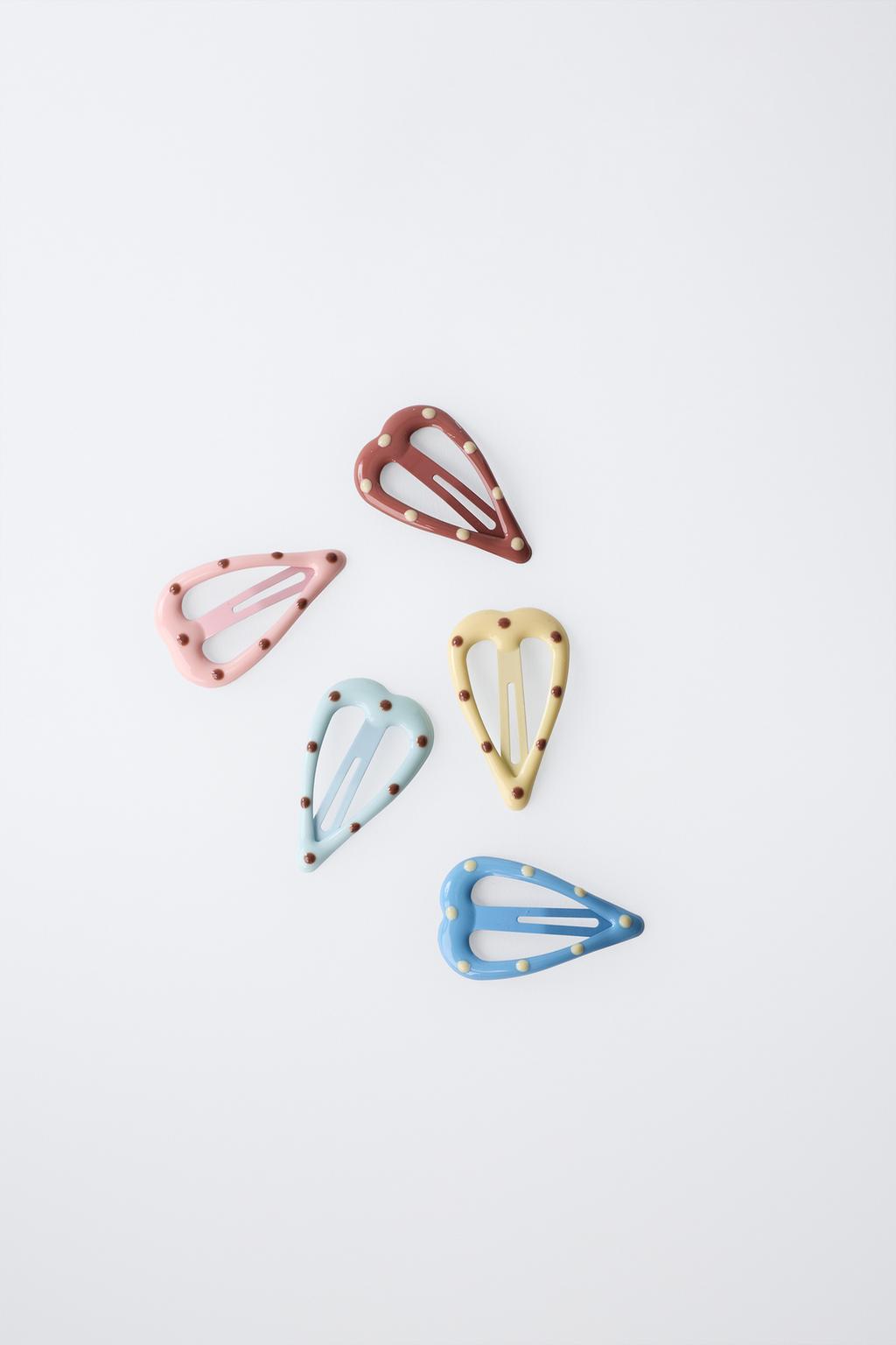 НАБОР ИЗ ПЯТИ ЗАКОЛОК ДЛЯ ВОЛОС «СЕРДЦА В ГОРОШЕК»